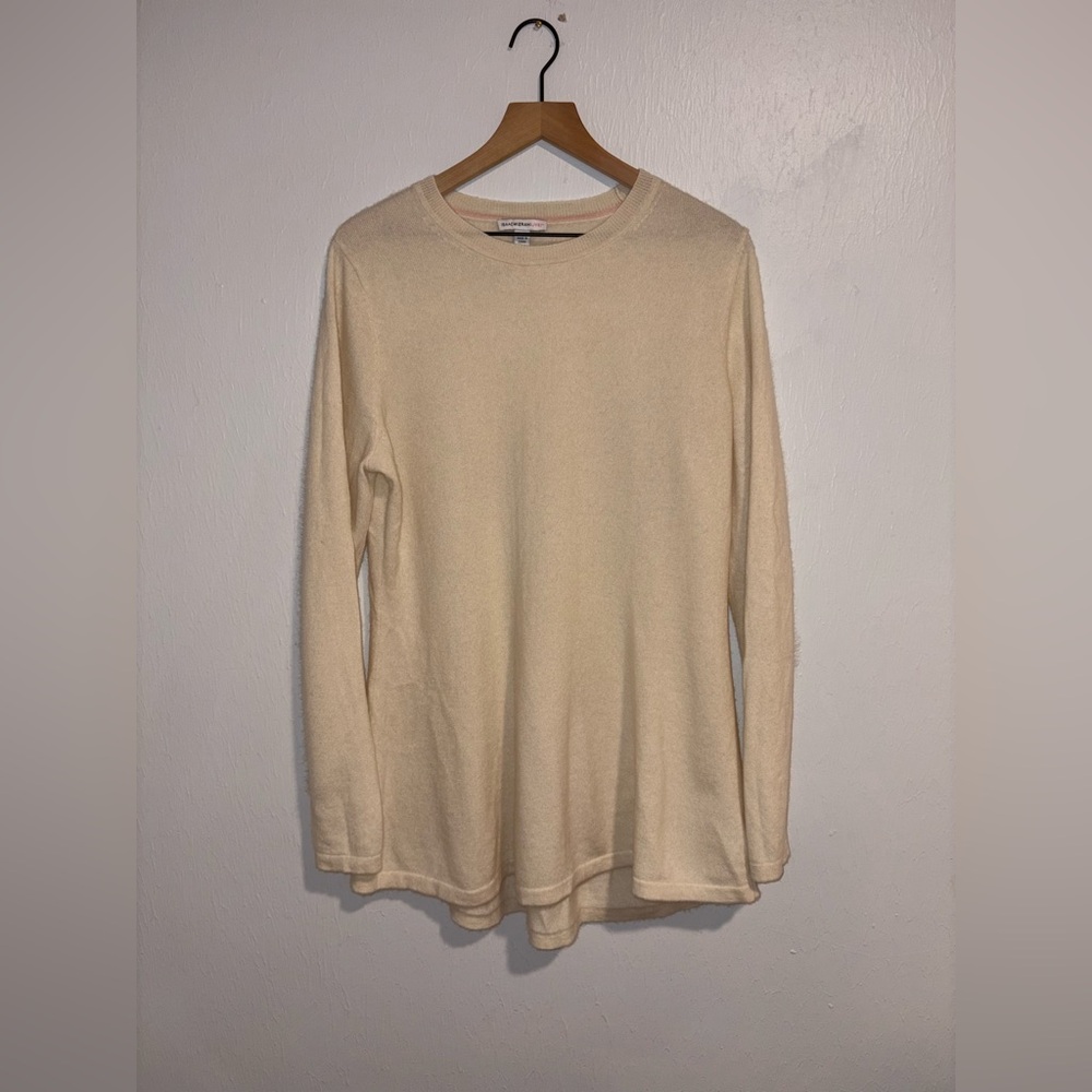 100% Cashmere Issac Mizrahi Live! Ivory Peplum Tunic Sweater Size Large